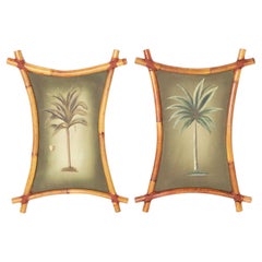 Pair of British Colonial Style Palm Tree Paintings