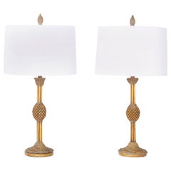 Pair of British Colonial Style Rattan Pineapple Table Lamps