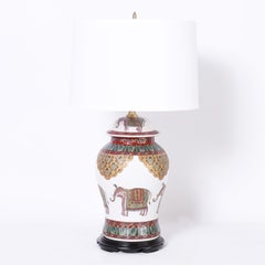 Pair of British Colonial Style Table Lamps with Elephants