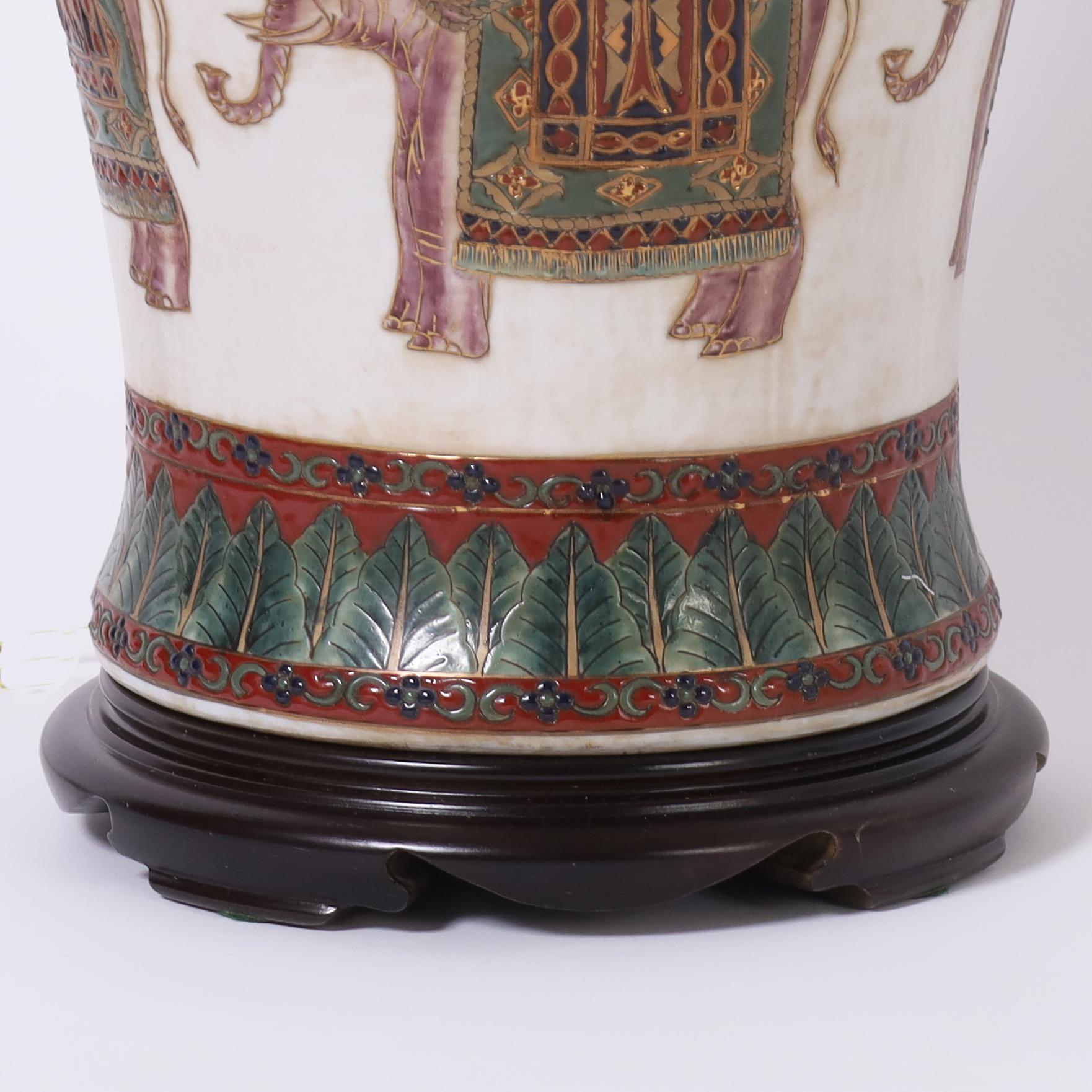 Pair of British Colonial Style Table Lamps with Elephants In Good Condition In Palm Beach, FL