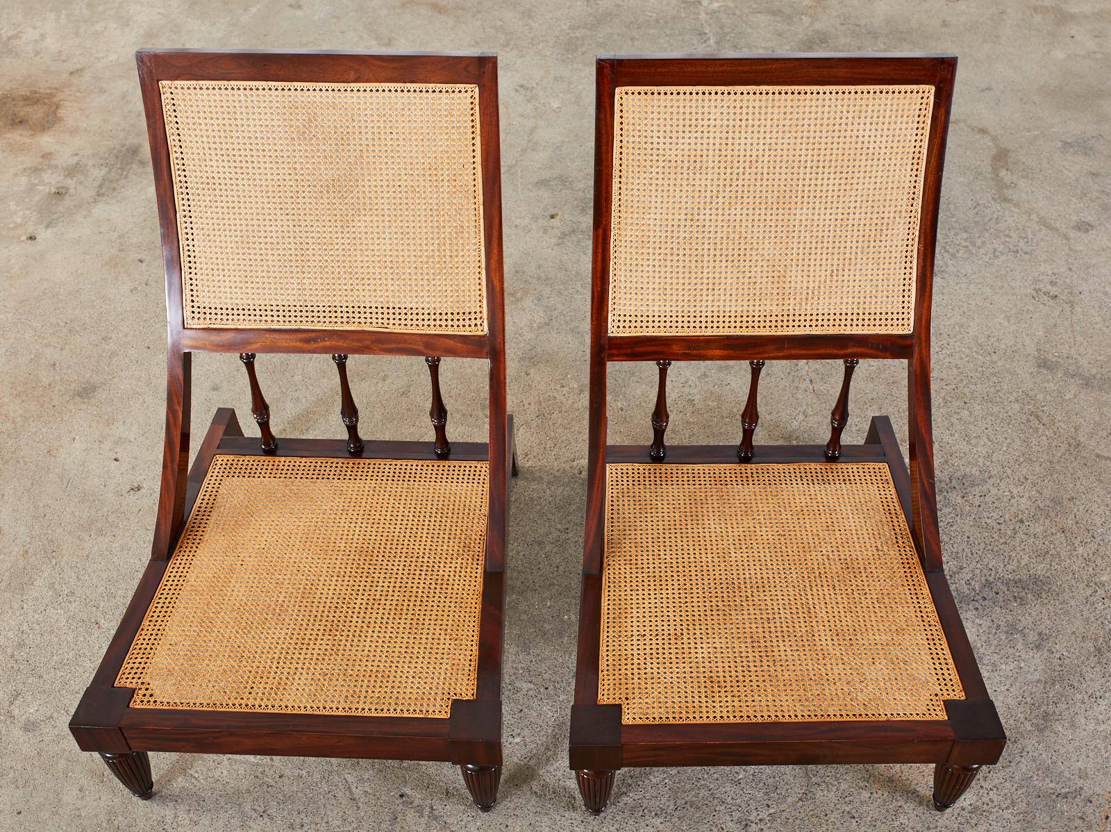 Pair of British Colonial Style Teak Cane Plantation Chairs 2