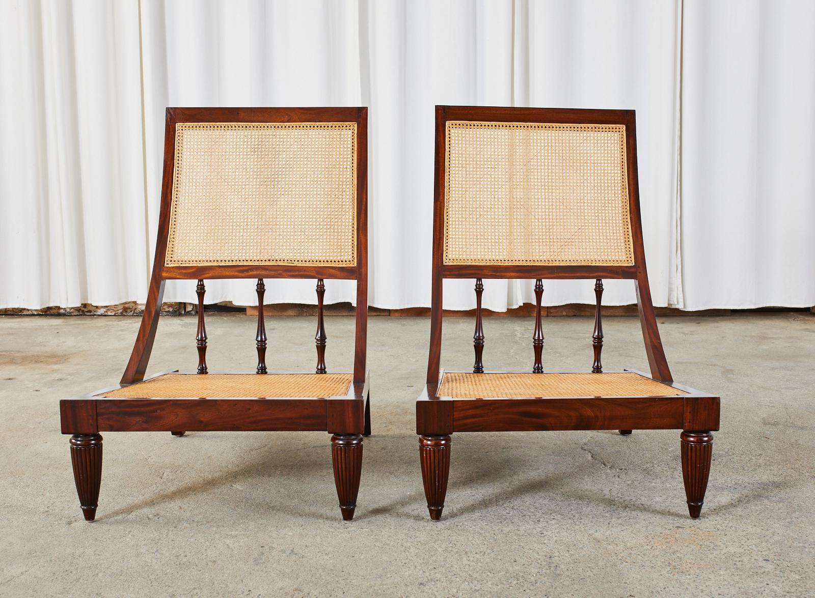 Pair of British Colonial Style Teak Cane Plantation Chairs 7