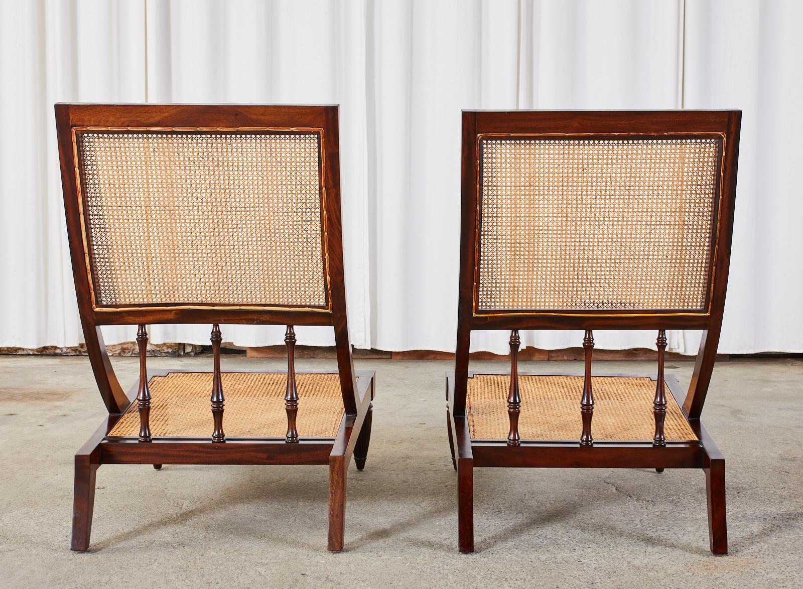 Pair of British Colonial Style Teak Cane Plantation Chairs 11