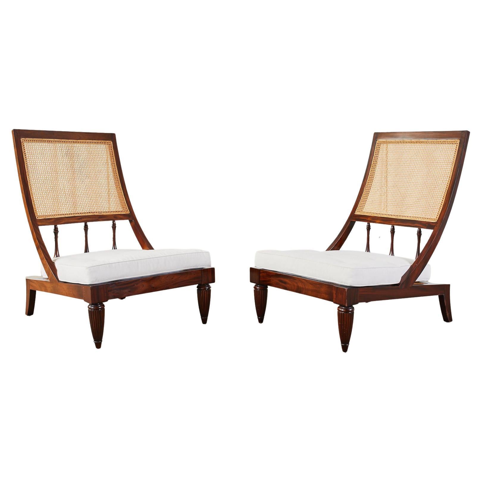 Pair of British Colonial Style Teak Cane Plantation Chairs