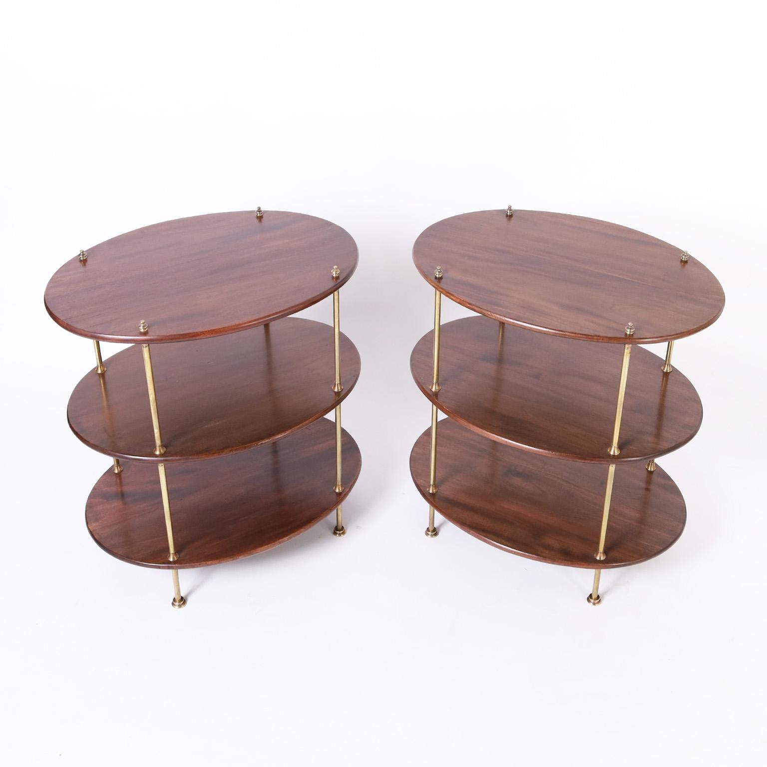 American Pair of British Colonial Style Three Tiered Oval Stands