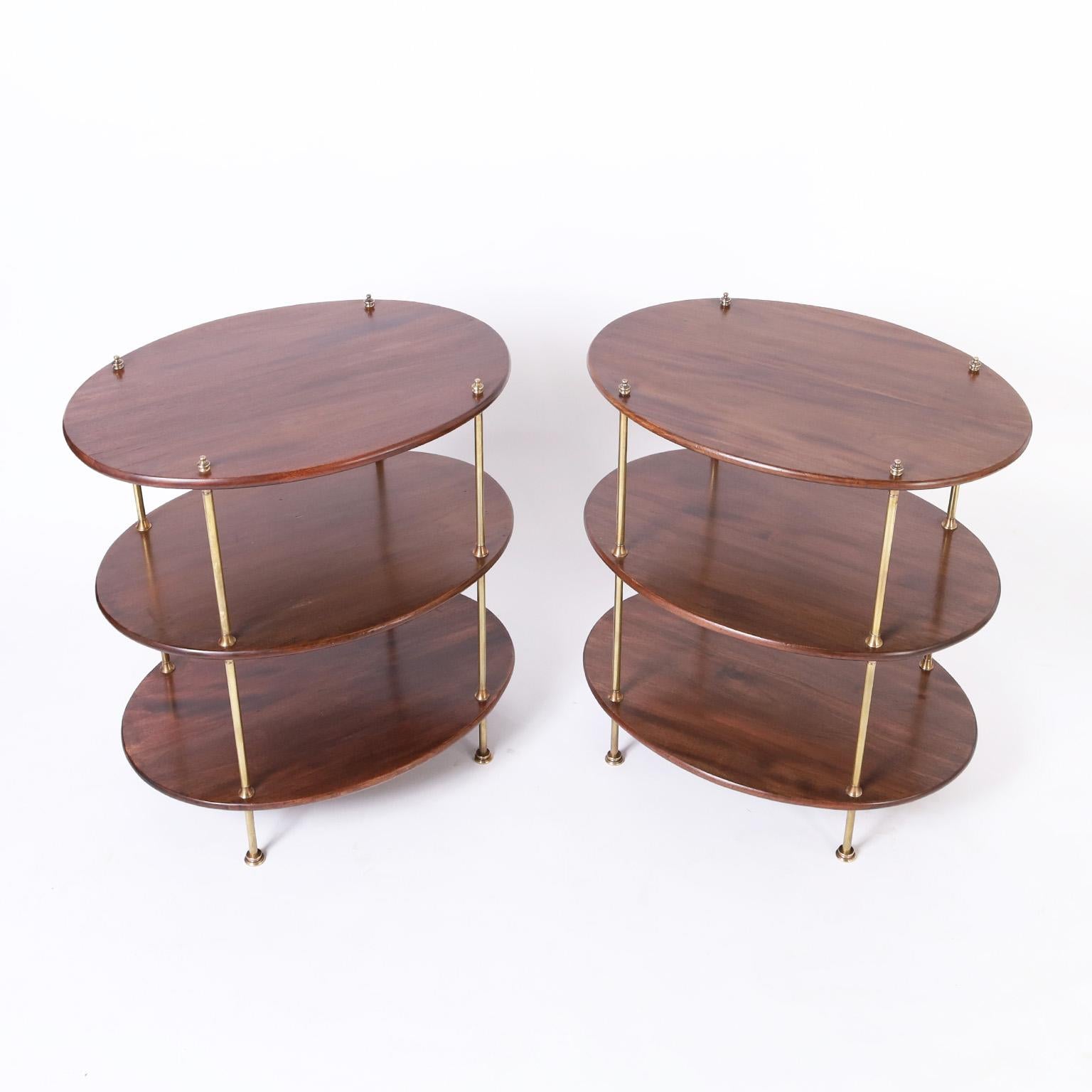 American Pair of British Colonial Style Three Tiered Oval Stands For Sale