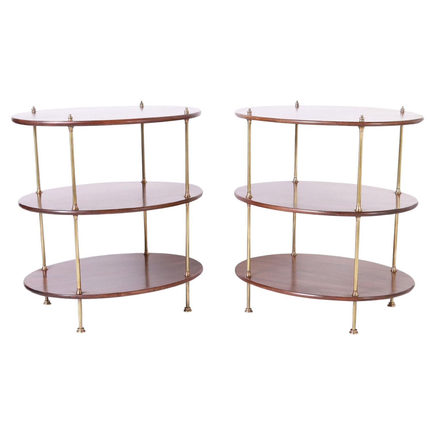 Pair of British Colonial Style Three Tiered Oval Stands