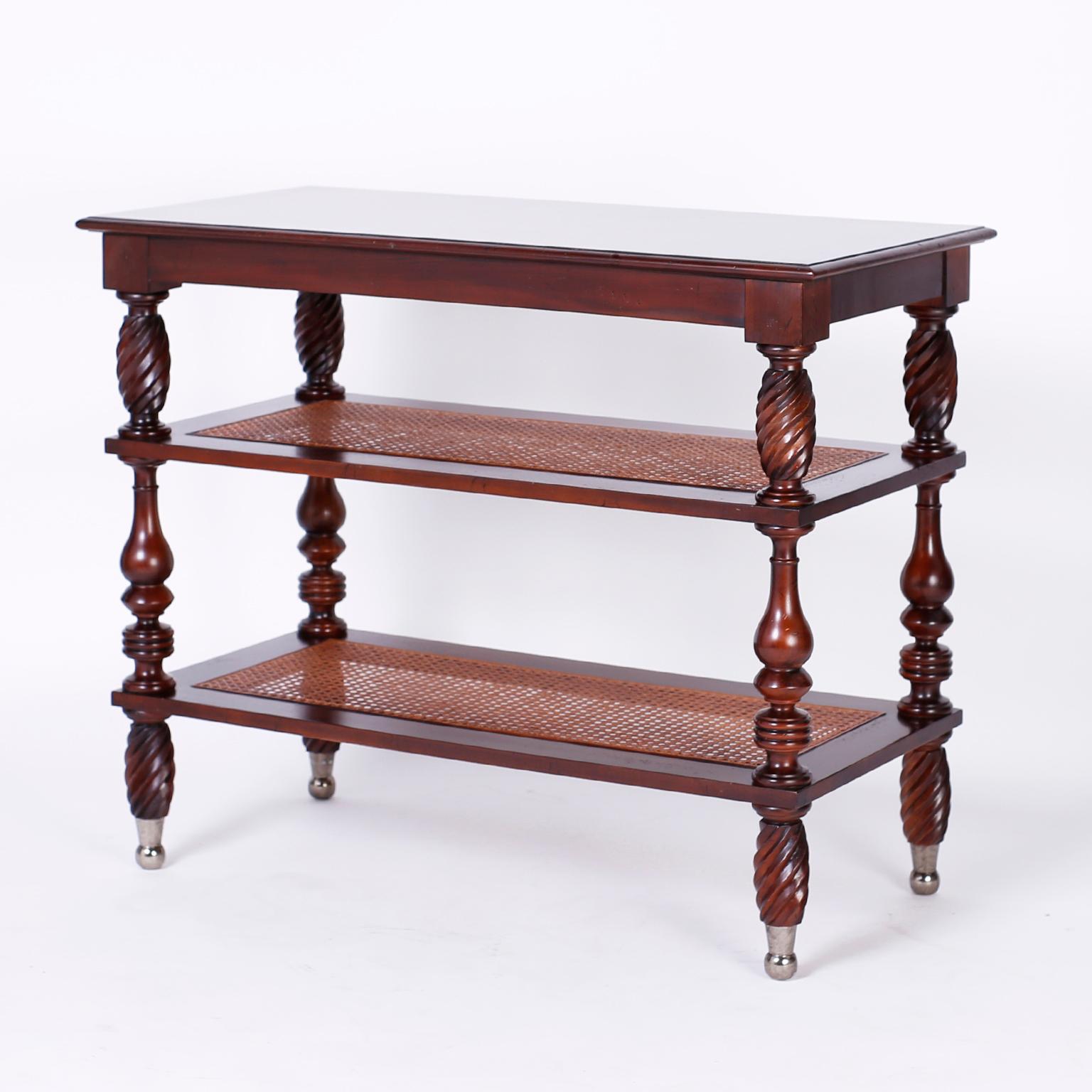 American Pair of British Colonial Style Three-Tiered Stands