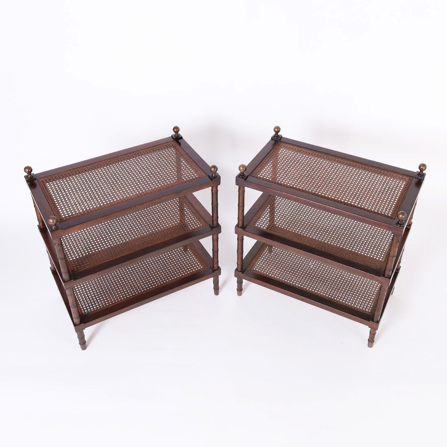 American Pair of British Colonial Style Three Tiered Stands