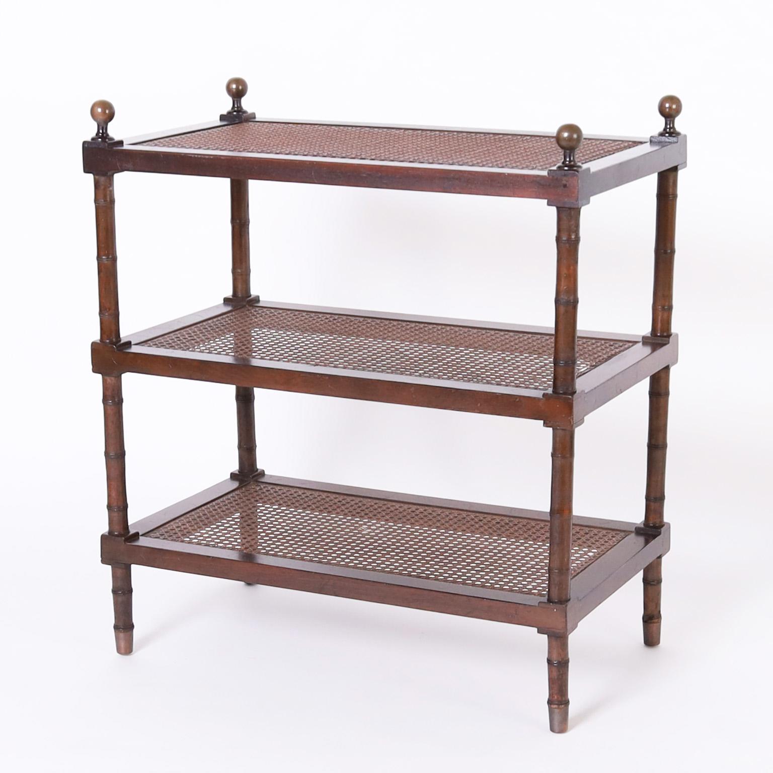 Hand-Crafted Pair of British Colonial Style Three Tiered Stands