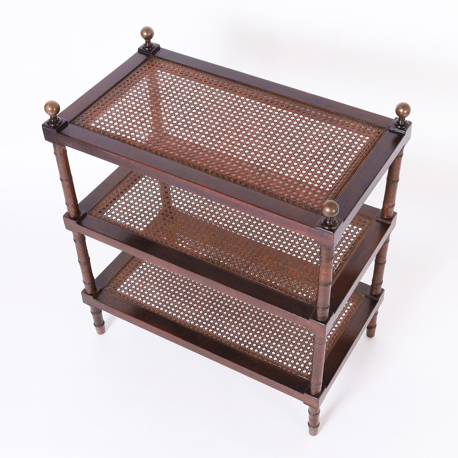 Pair of British Colonial Style Three Tiered Stands In Good Condition In Palm Beach, FL