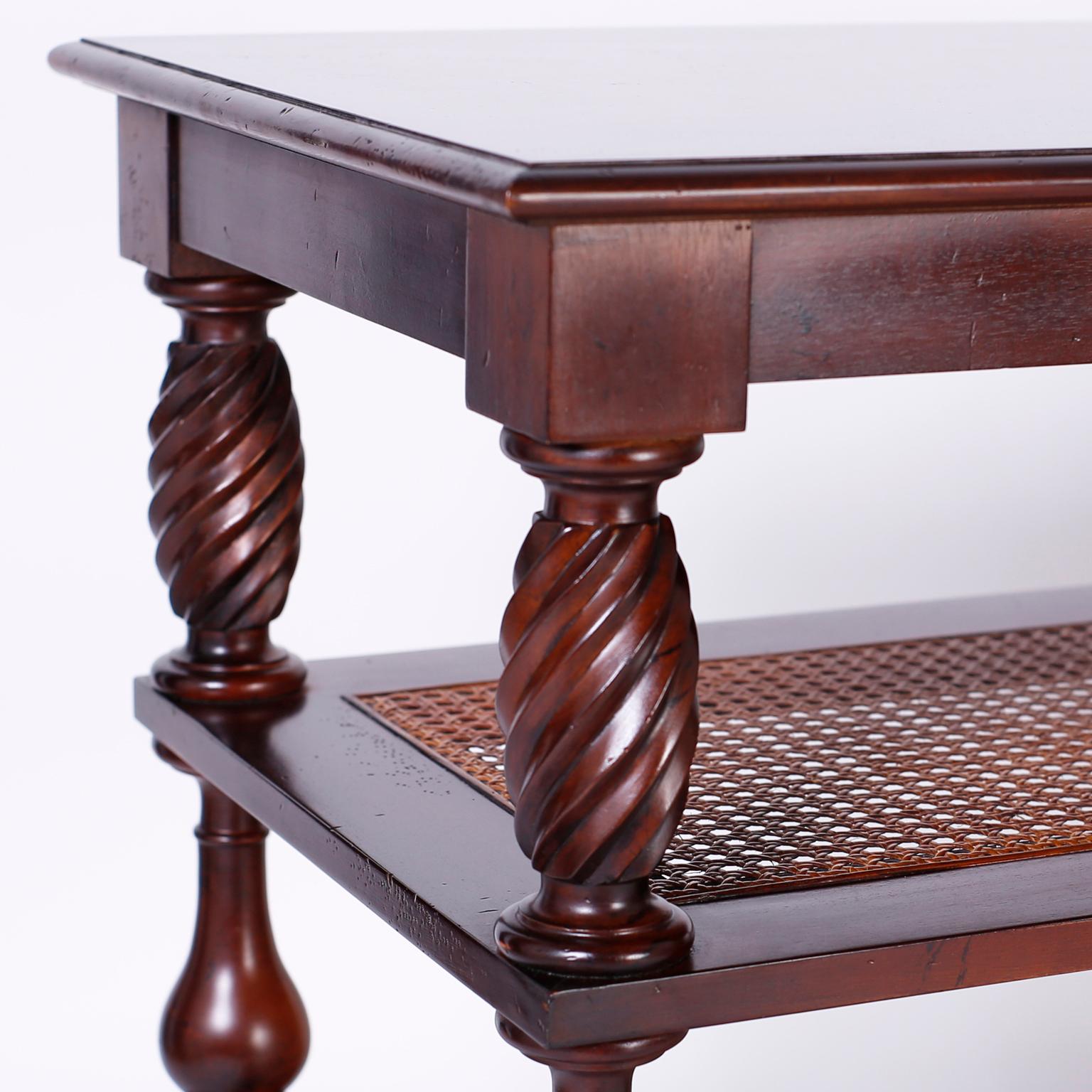 Mahogany Pair of British Colonial Style Three-Tiered Stands