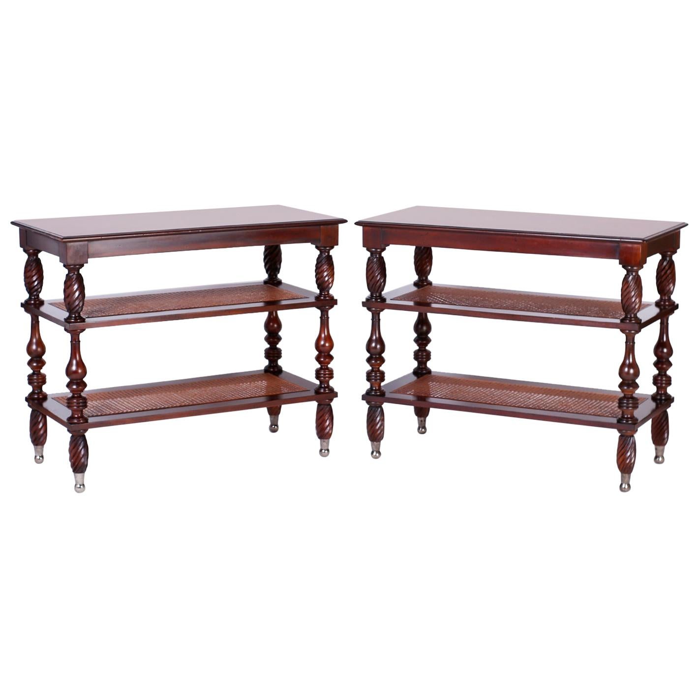 Pair of British Colonial Style Three-Tiered Stands