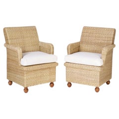 Pair of British Colonial Style Wicker Armchairs