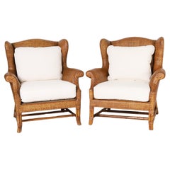 Pair of British Colonial Style Wingback Armchairs by Baker