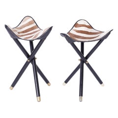 Pair of British Colonial Style Zebra Folding Stools, Priced Individually