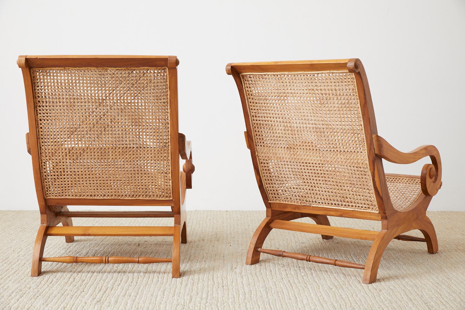 Pair of British Colonial Teak and Cane Plantation Chairs 7