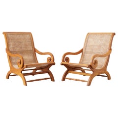 Vintage Pair of British Colonial Teak and Cane Plantation Chairs