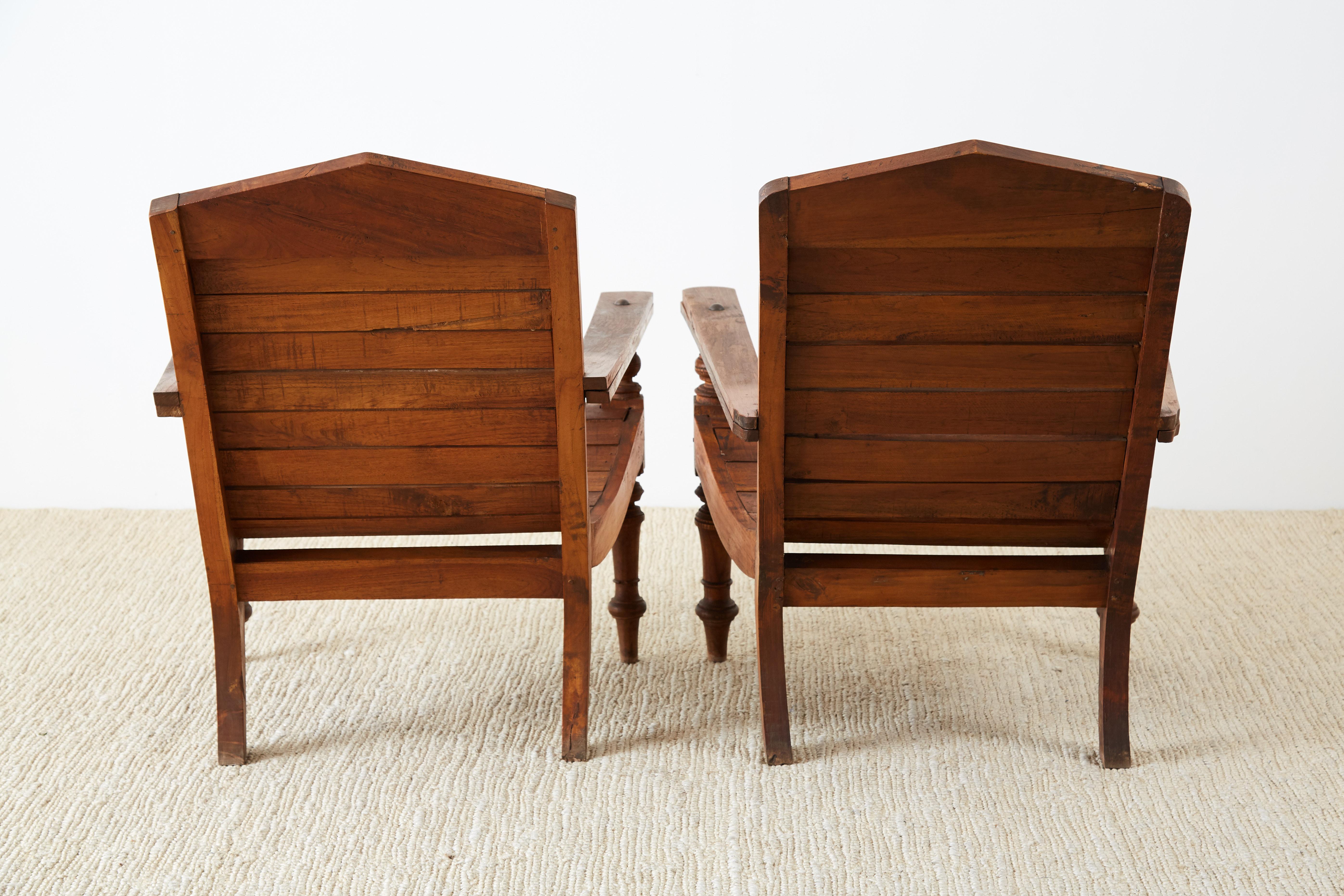 Pair of British Colonial Teak Plantation Chairs 7
