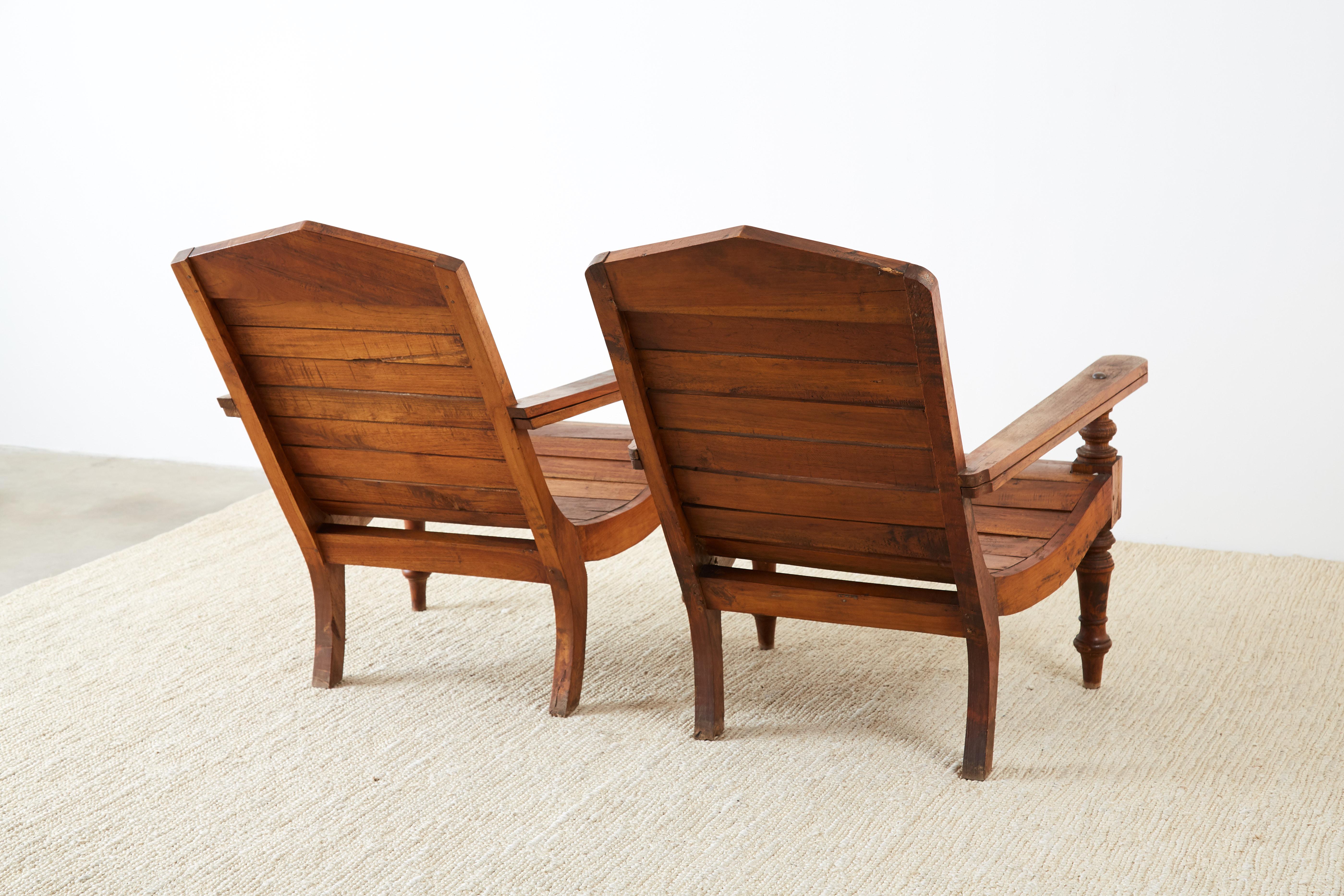 Pair of British Colonial Teak Plantation Chairs 9