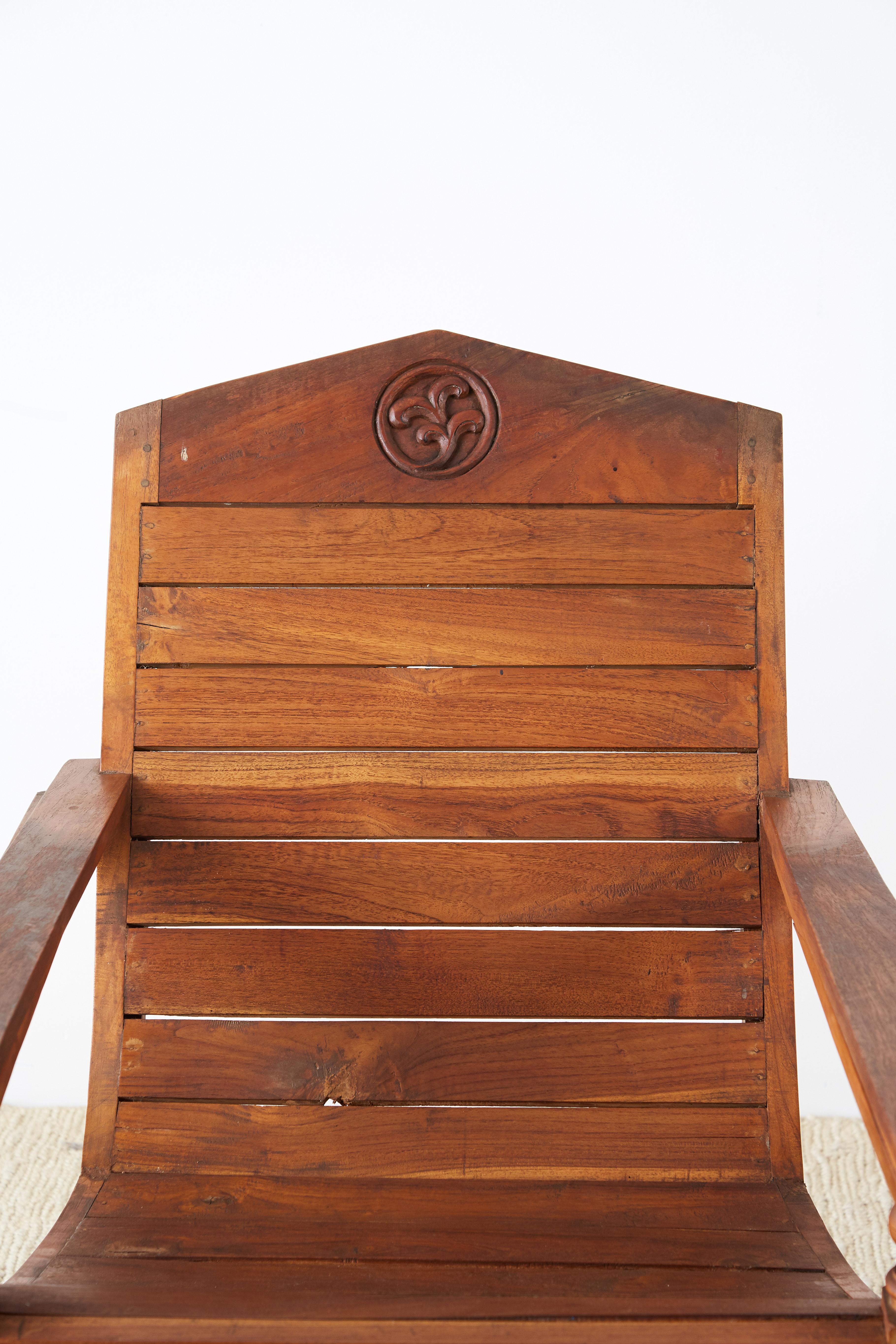 Indian Pair of British Colonial Teak Plantation Chairs