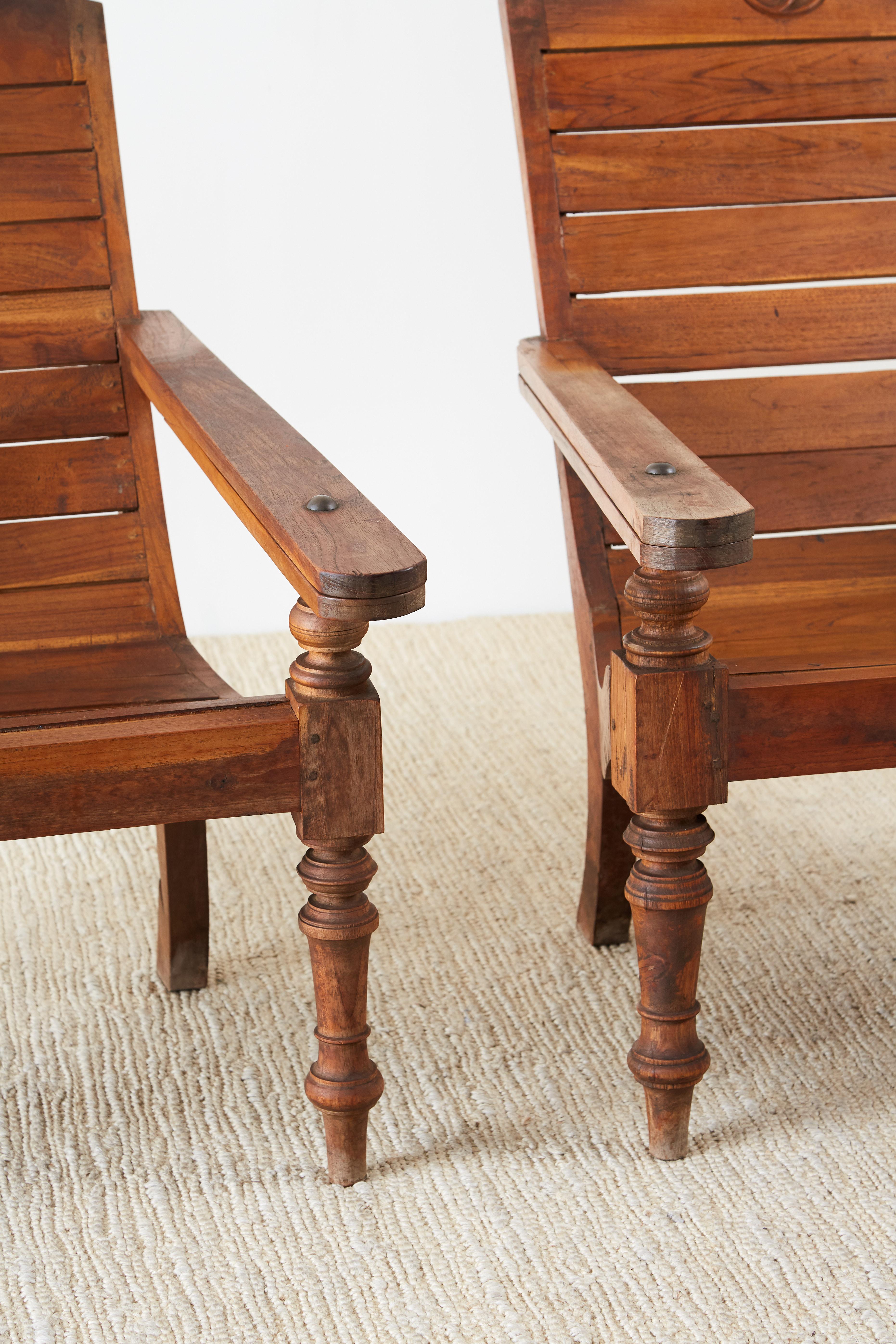 Pair of British Colonial Teak Plantation Chairs In Good Condition In Rio Vista, CA