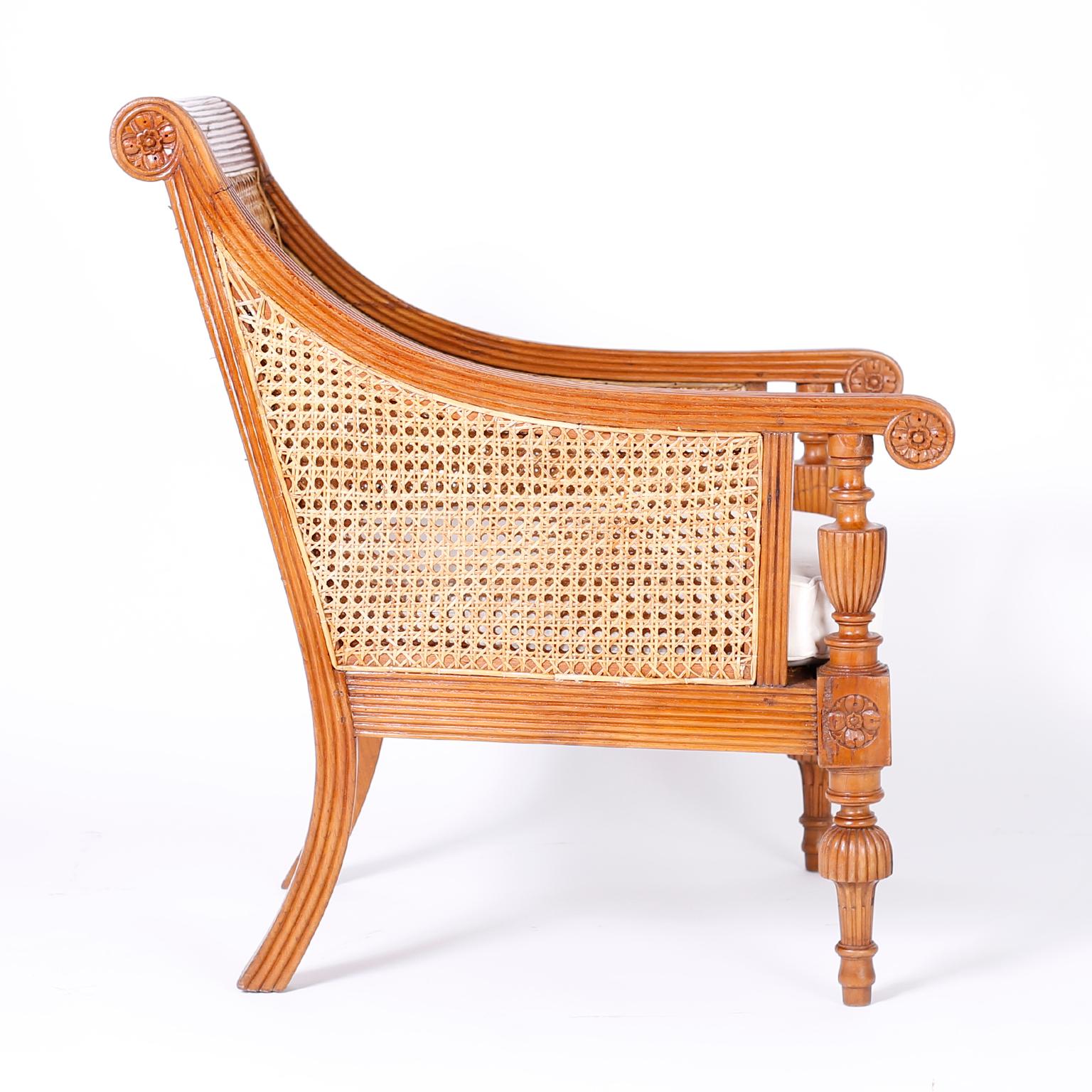 Indian Pair of British Colonial Teak Wood Armchairs