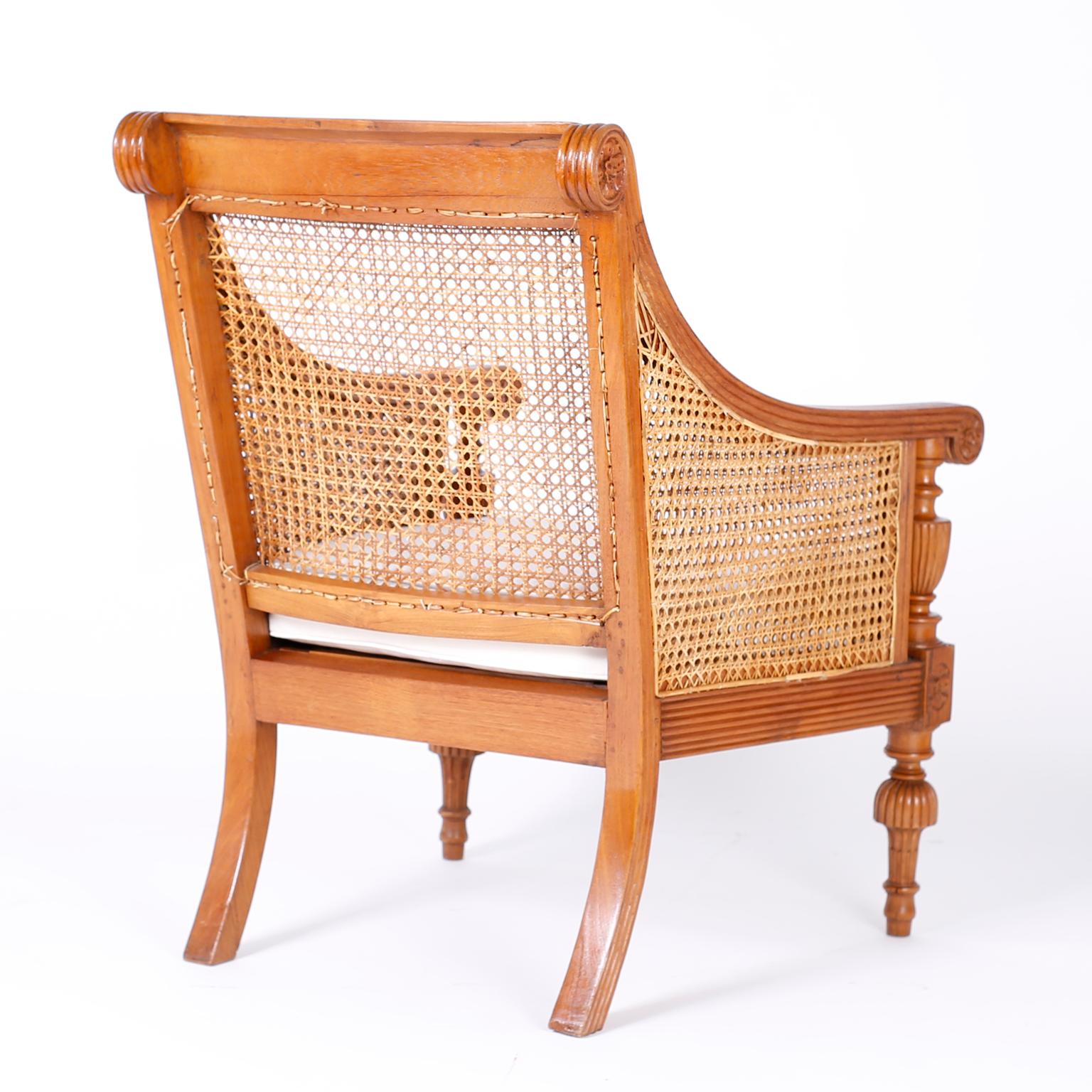 Pair of British Colonial Teak Wood Armchairs In Good Condition In Palm Beach, FL
