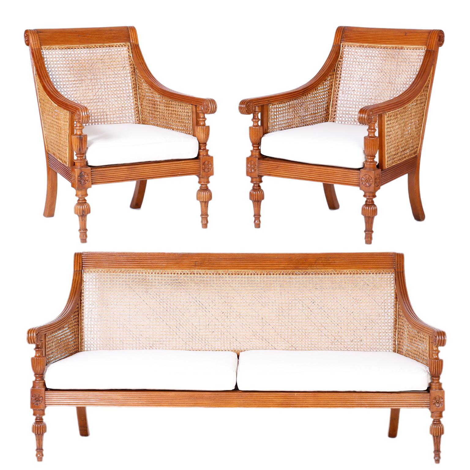 Pair of British Colonial Teak Wood Armchairs 1