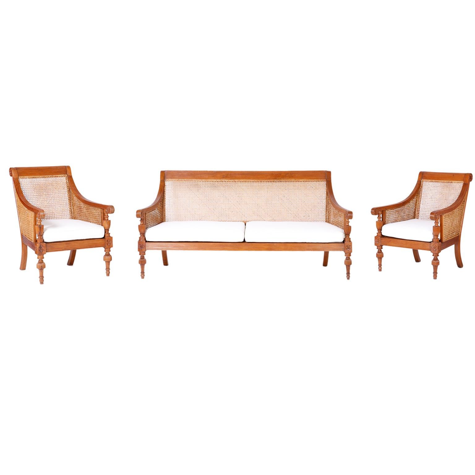 Pair of British Colonial Teak Wood Armchairs 2