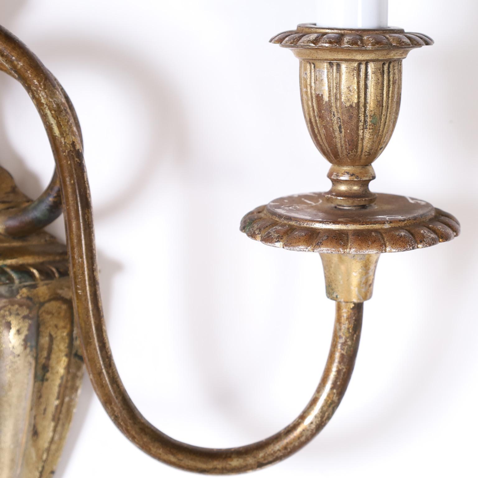 English Pair of British Colonial Two Light Wall Sconces For Sale