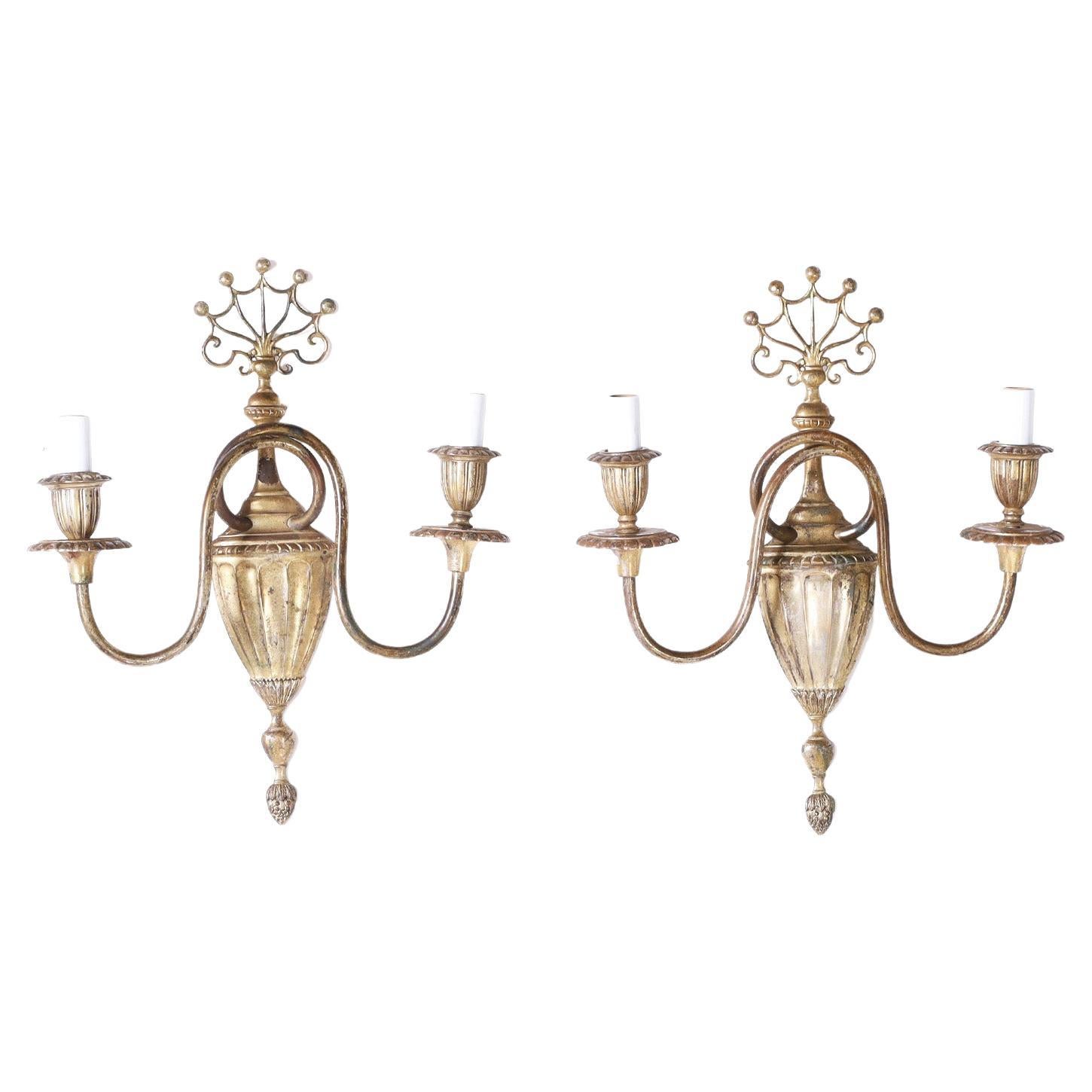 Pair of British Colonial Two Light Wall Sconces For Sale