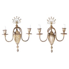 Pair of British Colonial Two Light Wall Sconces