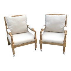 Pair of British Colonial / West Indies Style Bleached Spindle Club Chairs