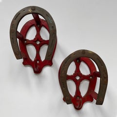 Pair of British Equestrian Red Horseshoe Wall Hooks
