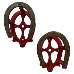 Vintage Pair of British Equestrian Red Horseshoe Wall Hooks