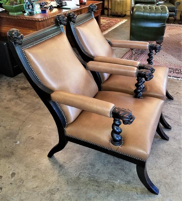 Pair of British Library Chairs with Lions Heads 3