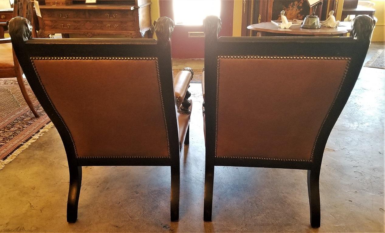 Pair of British Library Chairs with Lions Heads In Good Condition In Dallas, TX