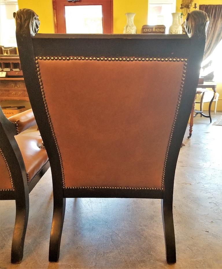 19th Century Pair of British Library Chairs with Lions Heads