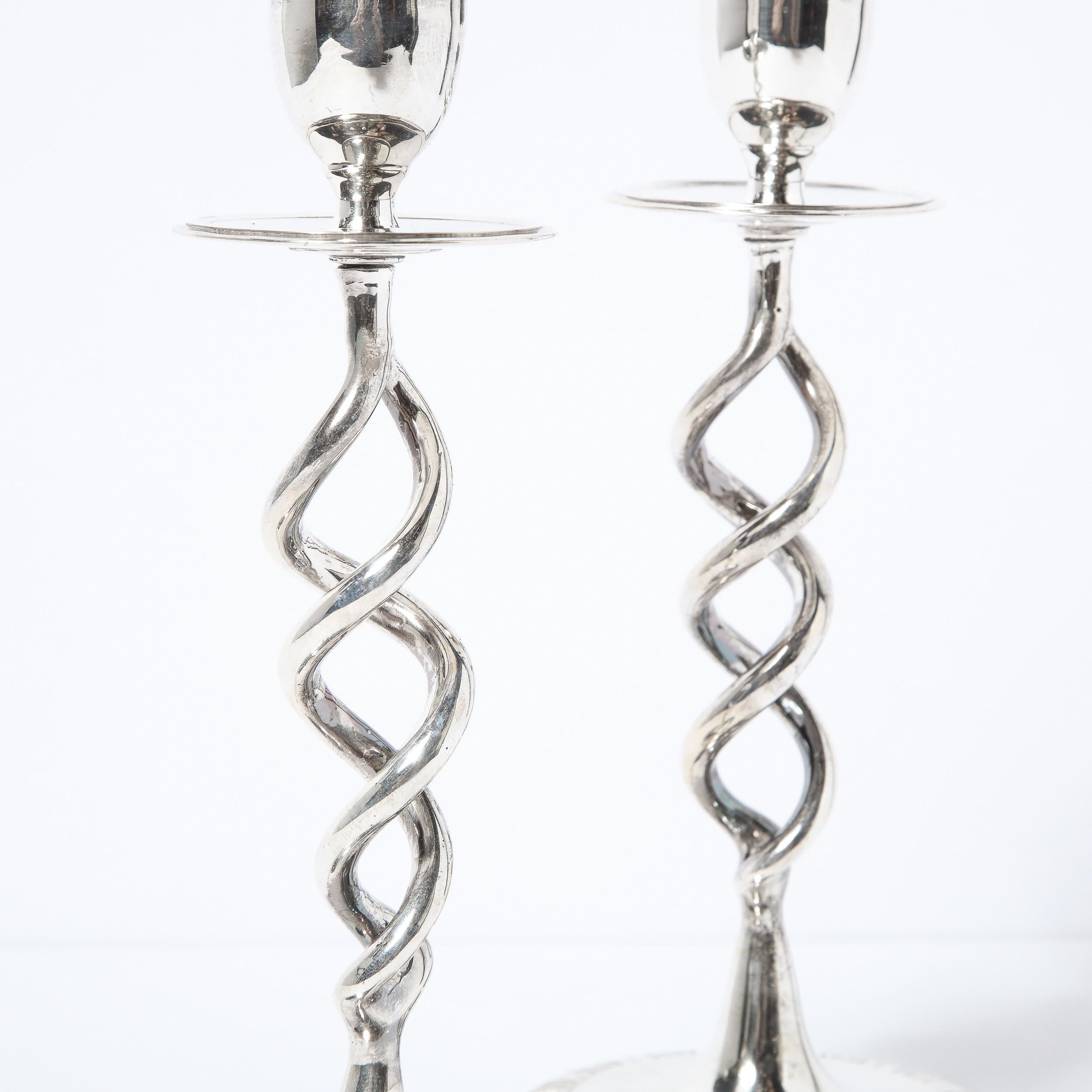 Mid-20th Century Pair of British Mid-Century Modern Nickel Helix Form Candle Holders For Sale