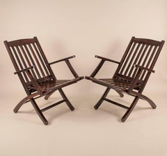 Pair of British Rosewood Folding Steamer Deck Chairs