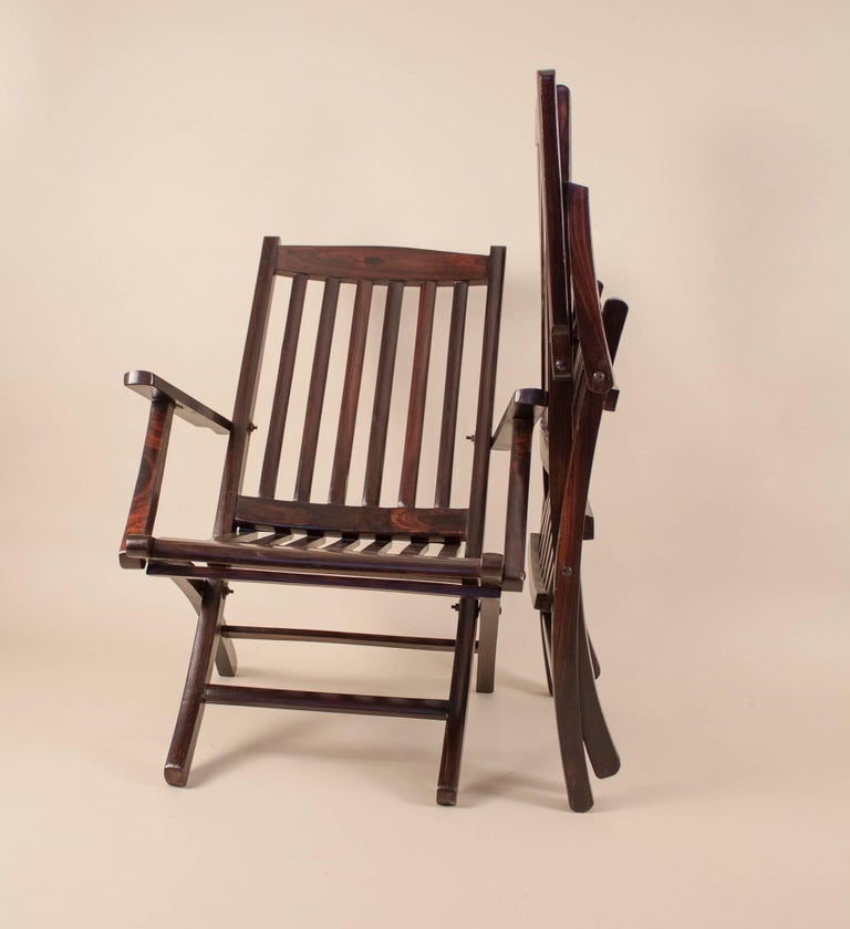 Pair of British Rosewood Folding Steamer Deck Chairs at 1stDibs