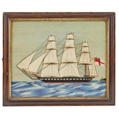 Pair of British Sailor's Woolworks Depicting a Royal Navy Ship