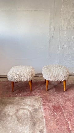 Pair of British Shearling Footstools
