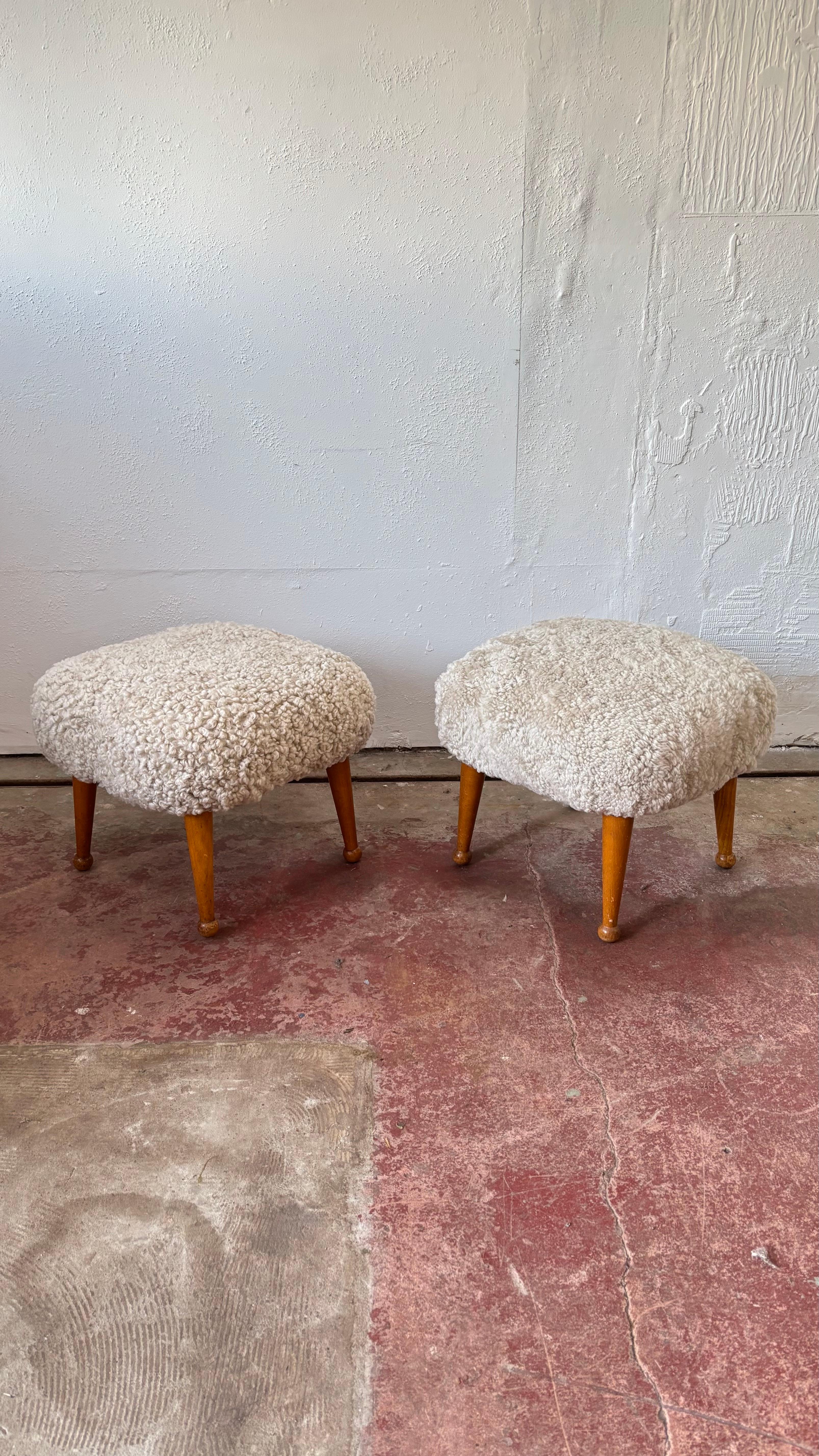 English Pair of British Shearling Footstools For Sale