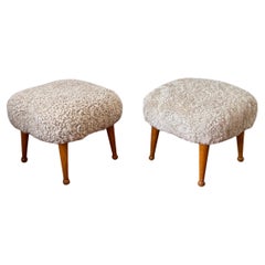Pair of British Shearling Footstools