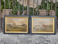 Pair of British Steeplechase Horse Racing Paintings on Board, Framed