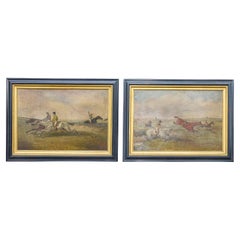 Pair of British Steeplechase Horse Racing Paintings on Board, Framed