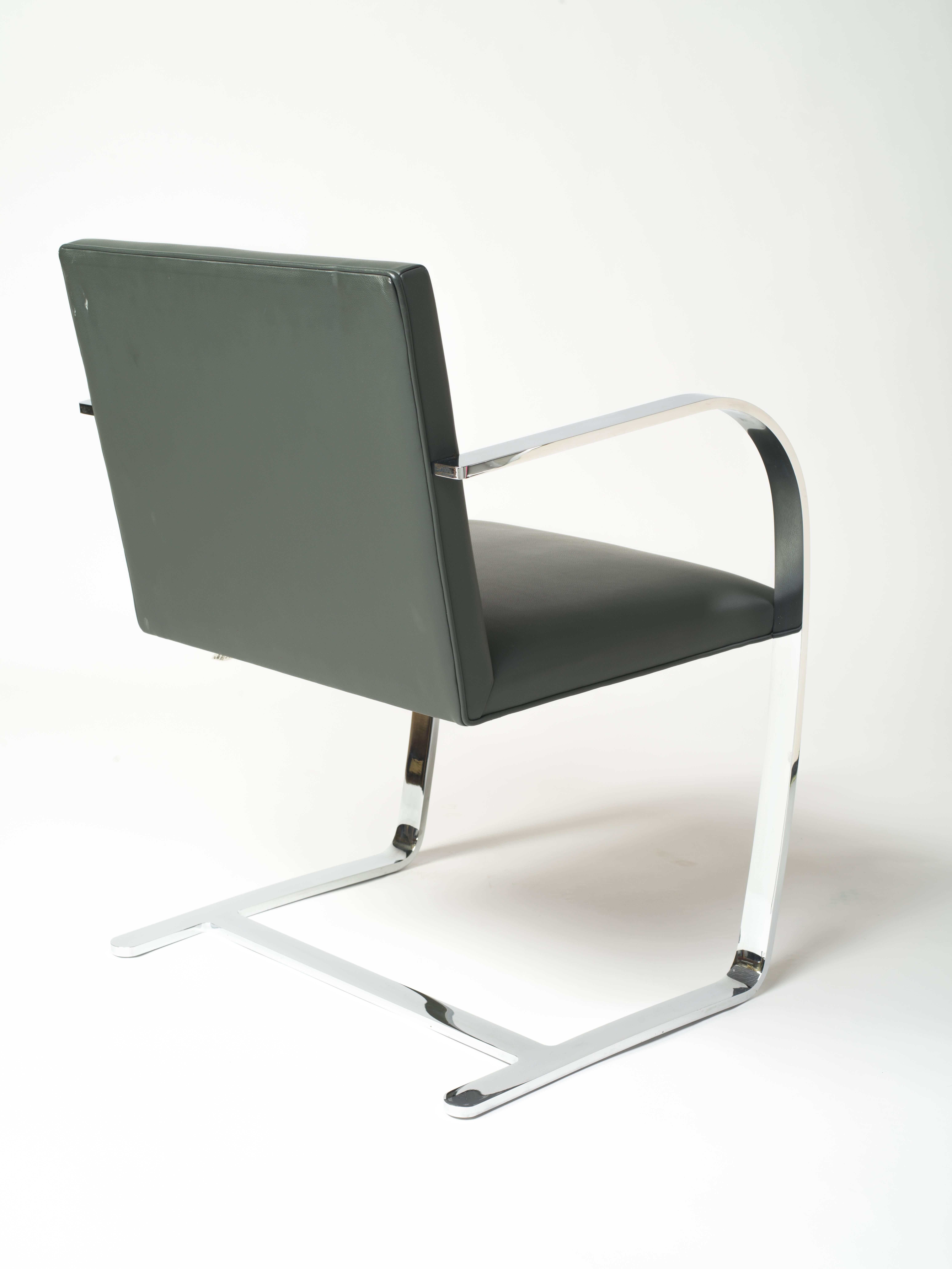 American Pair of Brno Chairs in Elephant Grey Leather by Knoll Studio