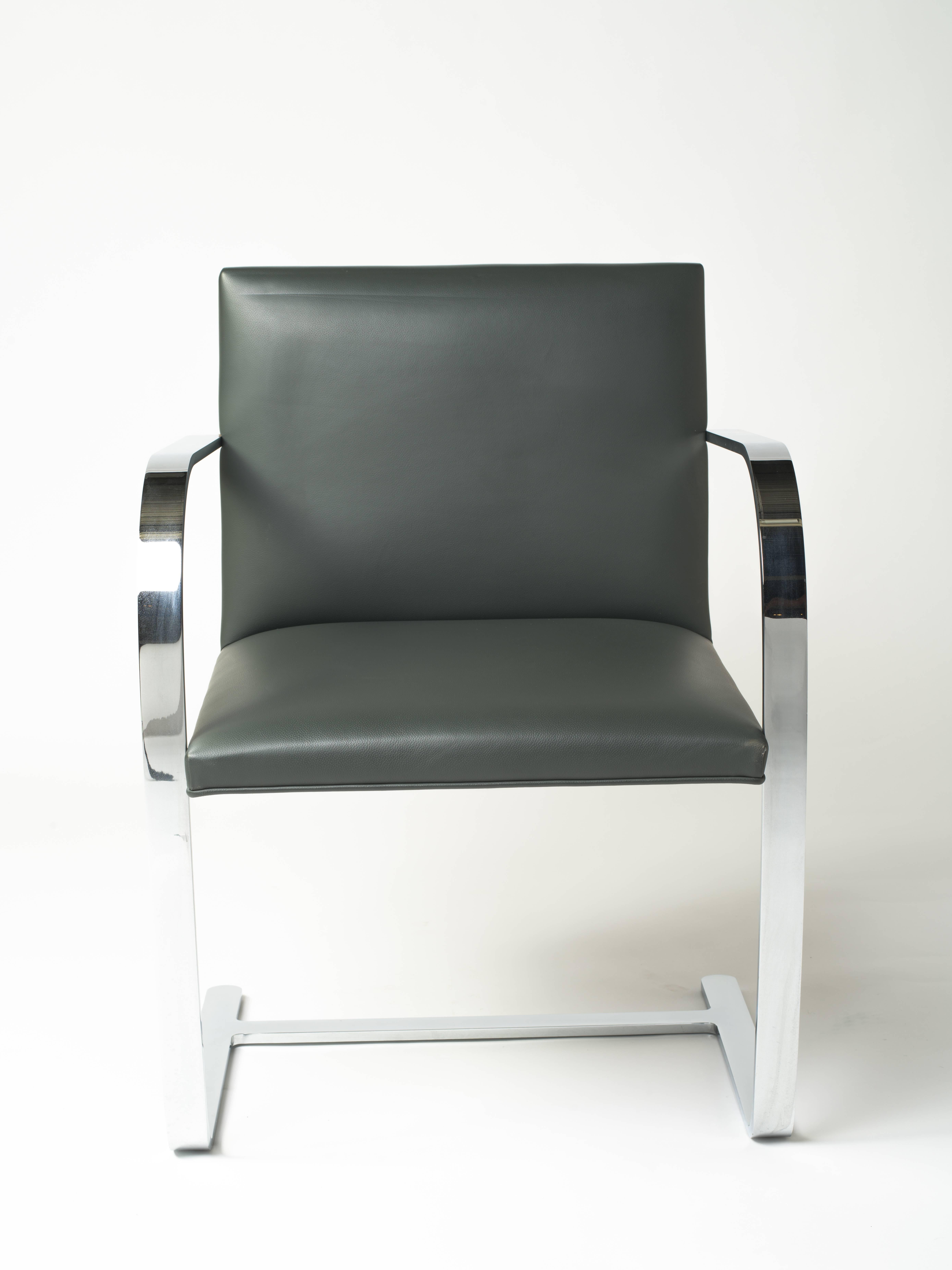 Polished Pair of Brno Chairs in Elephant Grey Leather by Knoll Studio